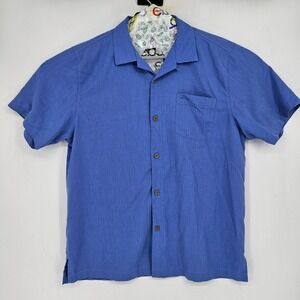 Tommy Bahama Shirt Mens Large Button Up Preppy Blue Island Zone Silk Blend